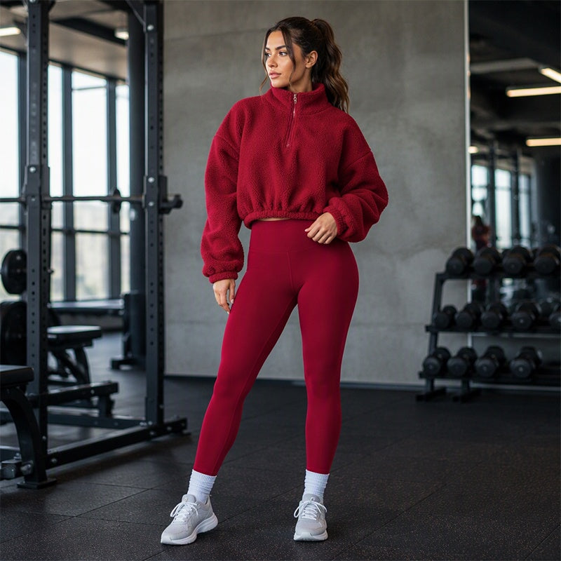 🔥 50% RABATT | 3-delt damesett – half-zip genser, topp & leggings