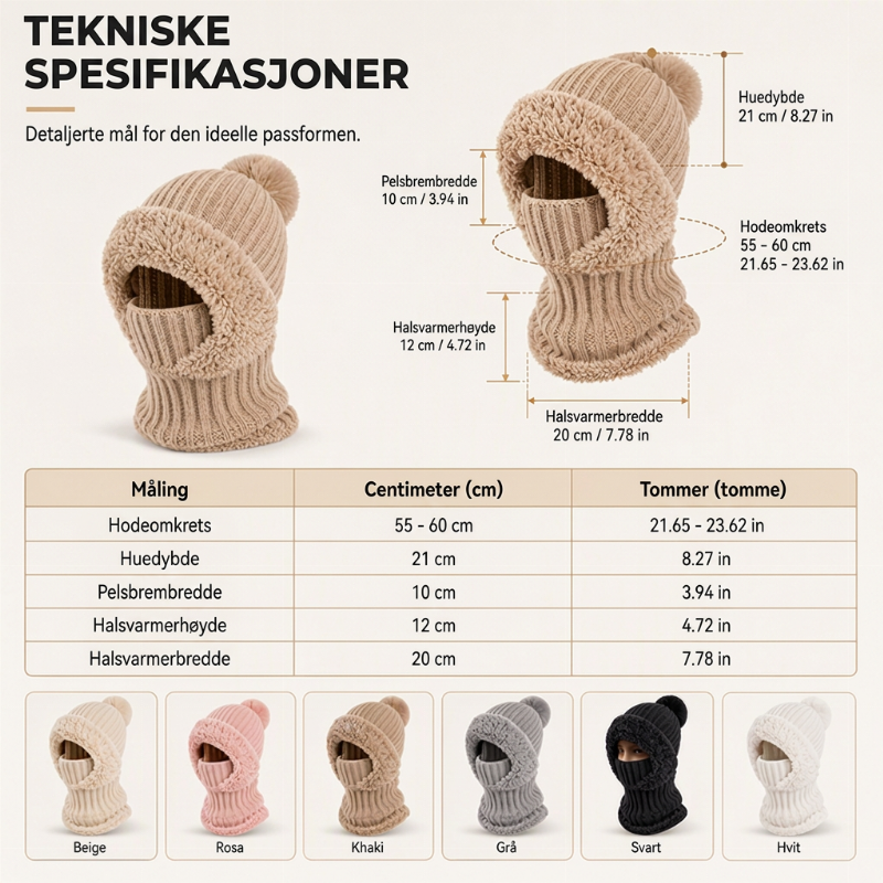 ❄️ 50% RABATT | 3-i-1 strikket vinterbalaklava – lue, ansiktsmaske & halsvarmer