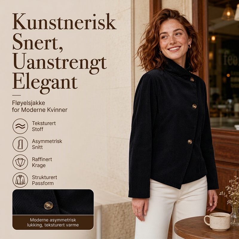 Avslappet corduroy jakke i asymmetrisk snitt for kvinner