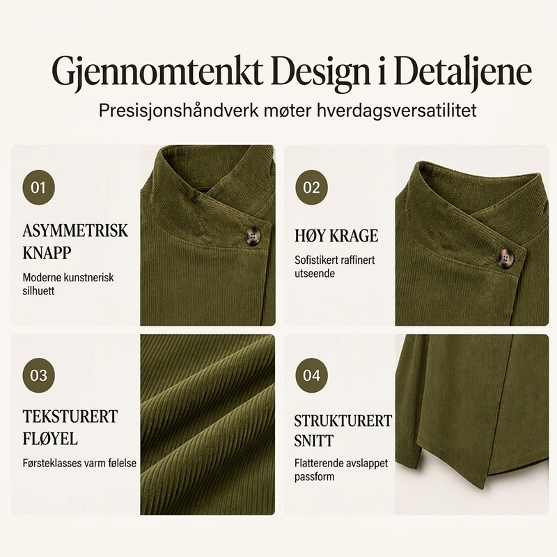 Avslappet corduroy jakke i asymmetrisk snitt for kvinner