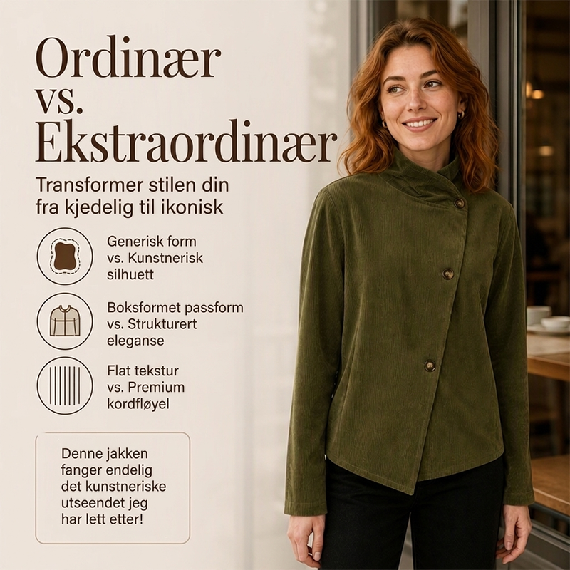 Avslappet corduroy jakke i asymmetrisk snitt for kvinner