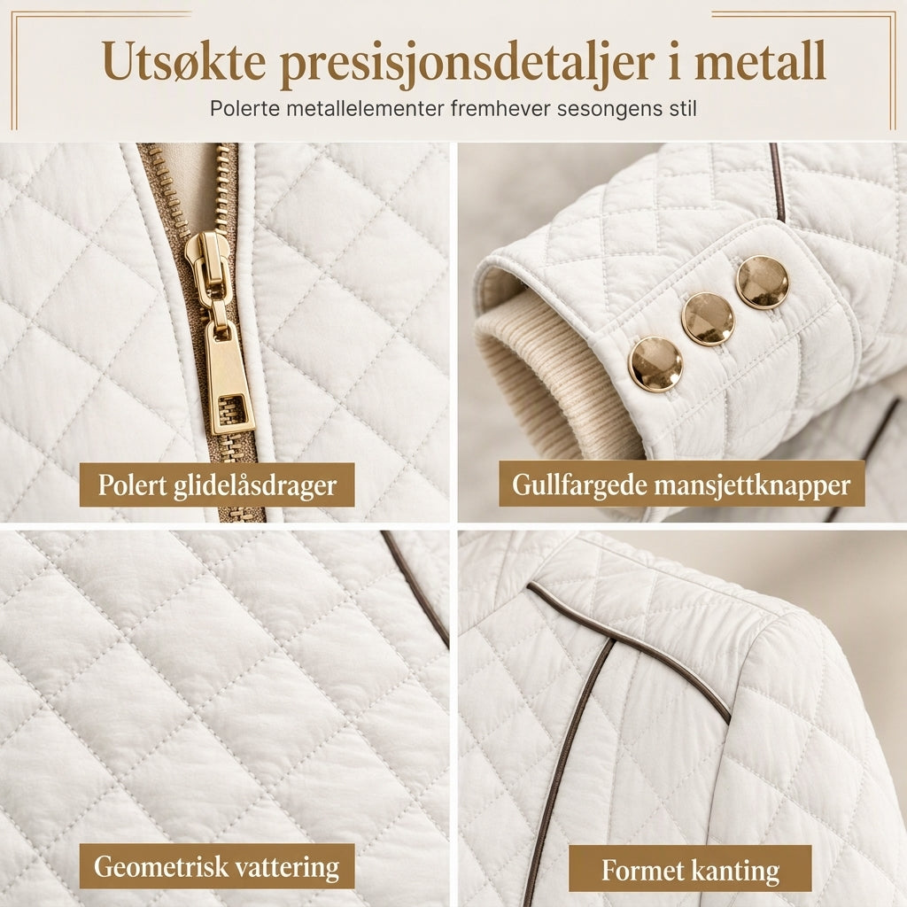 Lett quiltdunjakke med glidelås og stående krage for kvinner, egnet for vår og vinter