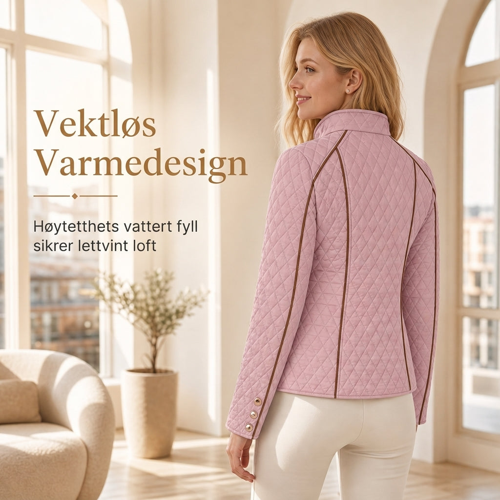 Lett quiltdunjakke med glidelås og stående krage for kvinner, egnet for vår og vinter