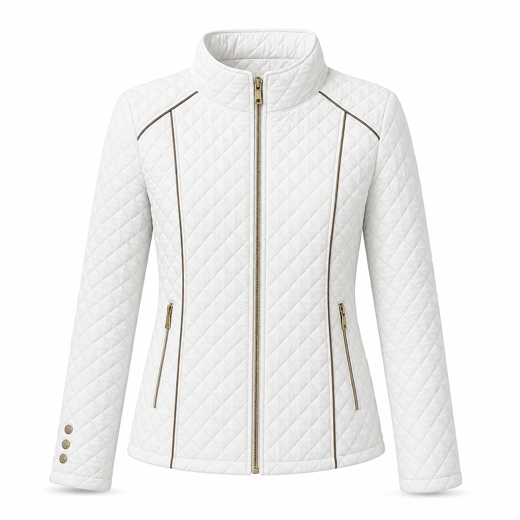 Lett quiltdunjakke med glidelås og stående krage for kvinner, egnet for vår og vinter