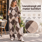 🥳50% RABATT💕 – Mykt 2-delt argyle-strikkesett med vide bukser