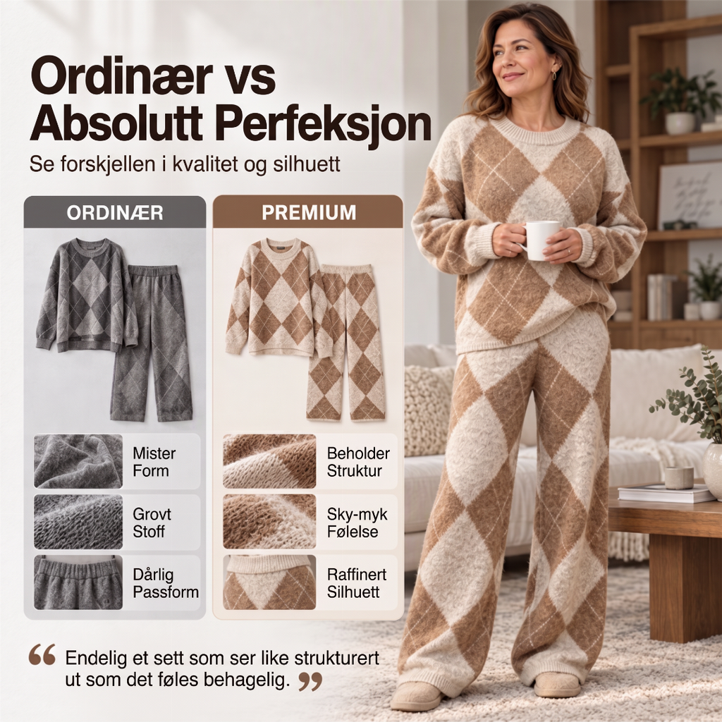 🥳50% RABATT💕 – Mykt 2-delt argyle-strikkesett med vide bukser