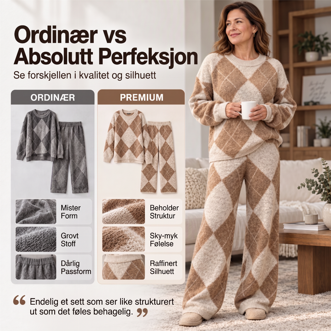 🥳50% RABATT💕 – Mykt 2-delt argyle-strikkesett med vide bukser