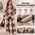 🥳50% RABATT💕 – Mykt 2-delt argyle-strikkesett med vide bukser