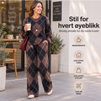 🥳50% RABATT💕 – Mykt 2-delt argyle-strikkesett med vide bukser