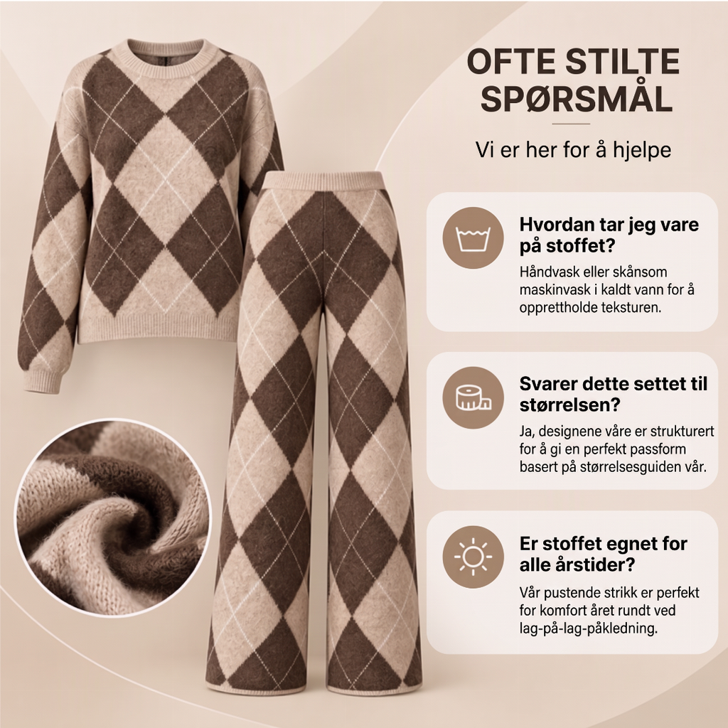🥳50% RABATT💕 – Mykt 2-delt argyle-strikkesett med vide bukser