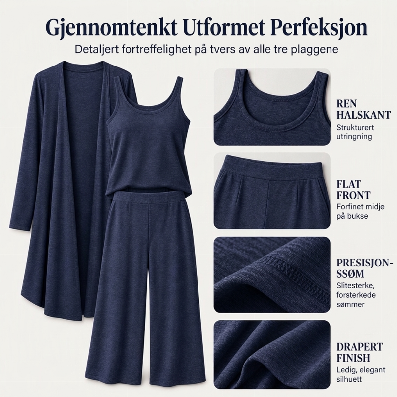 🔥50% RABATT 💕– Elegant 3-delt damesett med cardigan og bukser med vide ben