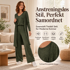 🔥50% RABATT 💕– Elegant 3-delt damesett med cardigan og bukser med vide ben