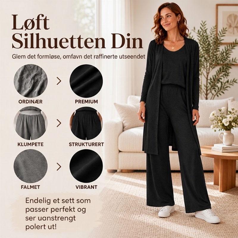 🔥50% RABATT 💕– Elegant 3-delt damesett med cardigan og bukser med vide ben