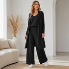 🔥50% RABATT 💕– Elegant 3-delt damesett med cardigan og bukser med vide ben