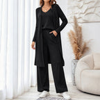 🔥50% RABATT 💕– Elegant 3-delt damesett med cardigan og bukser med vide ben
