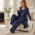 🔥50% RABATT 💕– Elegant 3-delt damesett med cardigan og bukser med vide ben