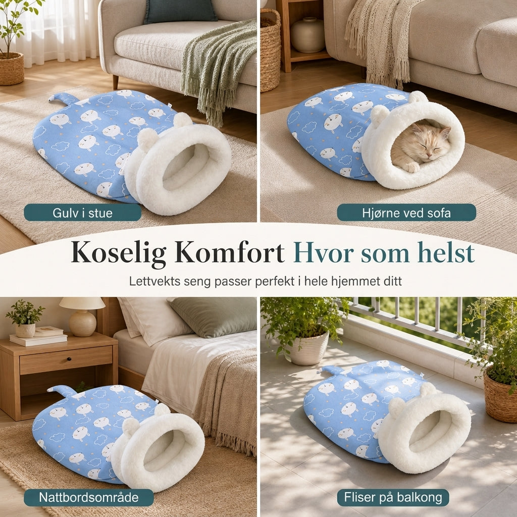 🐾 50% RABATT | Varm kjæledyrhule med myk plysj – sovepose for katt & liten hund