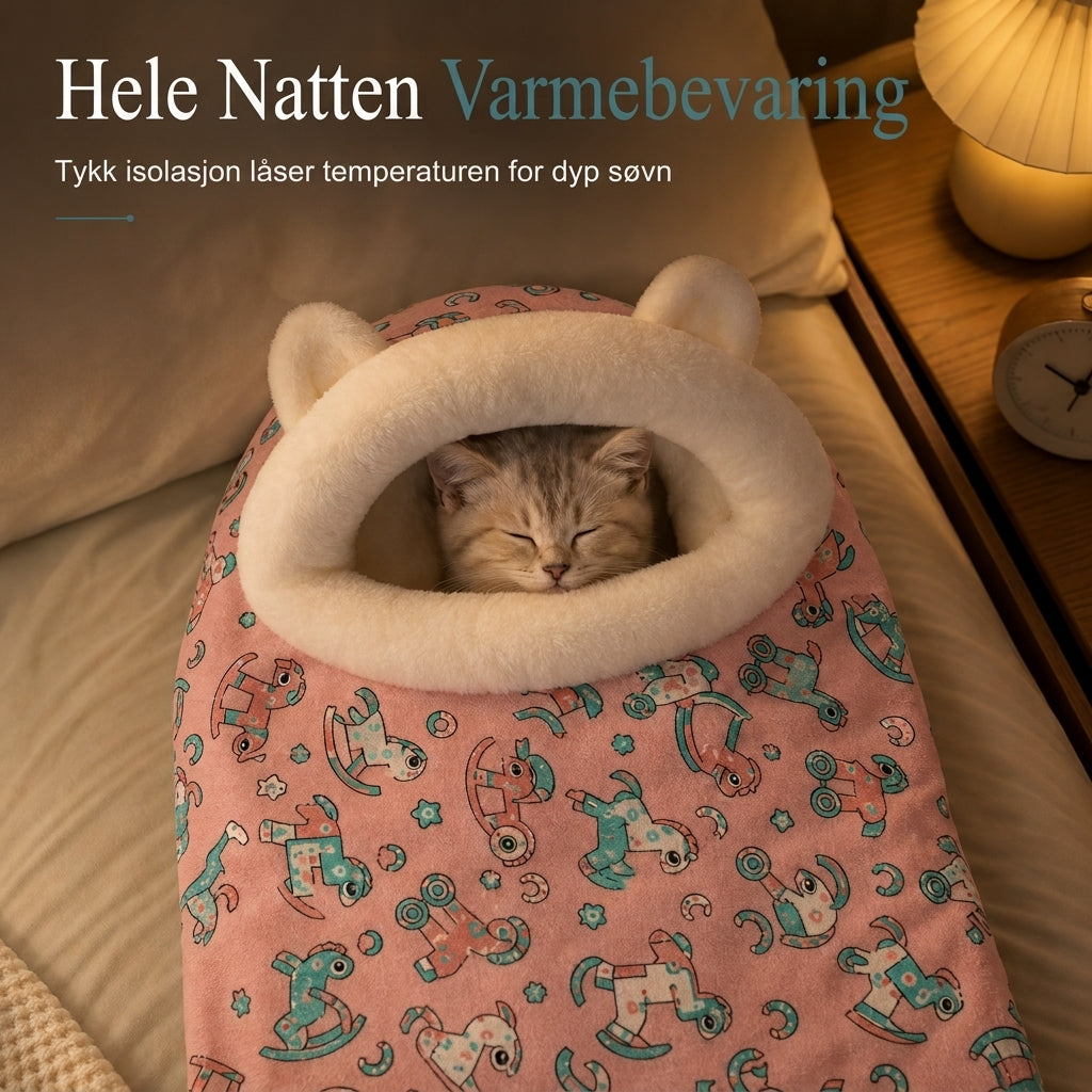 🐾 50% RABATT | Varm kjæledyrhule med myk plysj – sovepose for katt & liten hund