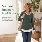 🍂 50% RABATT – Lagdelt Strikkegenser for Kvinner | V-hals, Ribbestrikk & Elegant Lag-på-lag-look
