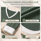 🍂 50% RABATT – Lagdelt Strikkegenser for Kvinner | V-hals, Ribbestrikk & Elegant Lag-på-lag-look