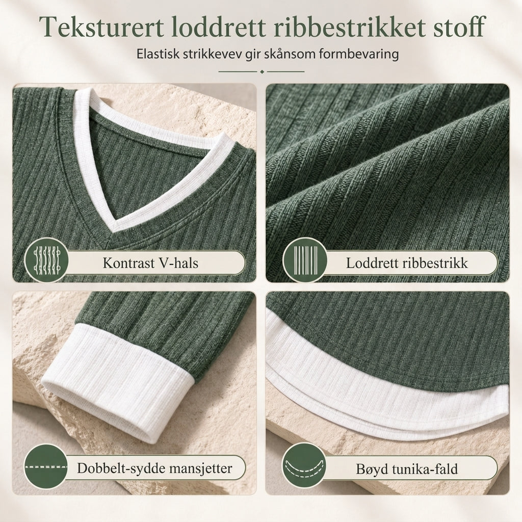 🍂 50% RABATT – Lagdelt Strikkegenser for Kvinner | V-hals, Ribbestrikk & Elegant Lag-på-lag-look