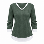 🍂 50% RABATT – Lagdelt Strikkegenser for Kvinner | V-hals, Ribbestrikk & Elegant Lag-på-lag-look