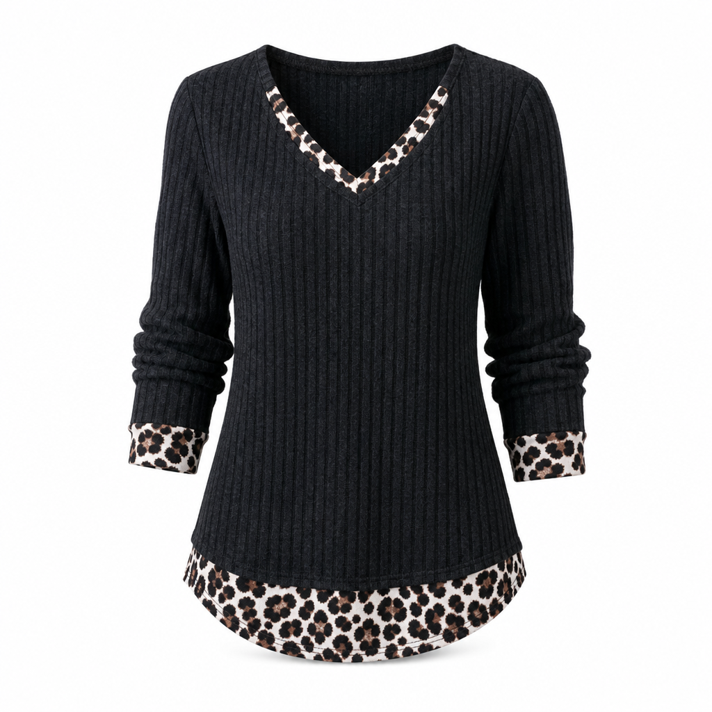 🍂 50% RABATT – Lagdelt Strikkegenser for Kvinner | V-hals, Ribbestrikk & Elegant Lag-på-lag-look