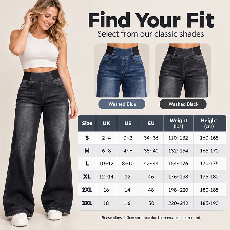 👖 50% RABATT – Stretchjeans med vide ben for dame | Komfortable wide-leg jeans med avslappet passform