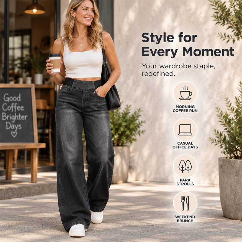👖 50% RABATT – Stretchjeans med vide ben for dame | Komfortable wide-leg jeans med avslappet passform