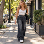 👖 50% RABATT – Stretchjeans med vide ben for dame | Komfortable wide-leg jeans med avslappet passform