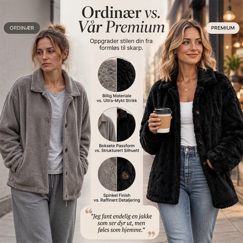🍂 50% RABATT – Myk Teddyjakke for Dame med Knapper og Sidelommer