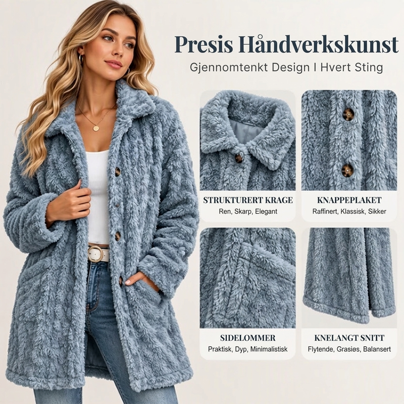 🍂 50% RABATT – Myk Teddyjakke for Dame med Knapper og Sidelommer