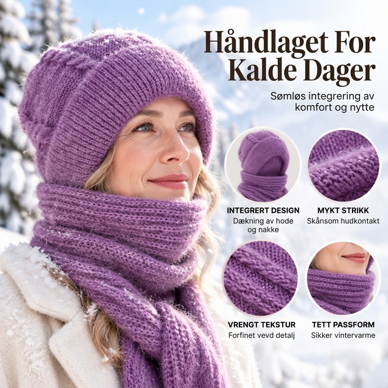 ❄️ 50% RABATT – Varmt strikket lue- og skjerfsett for kvinner | Myk heldekkende vinterbeskyttelse