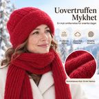 ❄️ 50% RABATT – Varmt strikket lue- og skjerfsett for kvinner | Myk heldekkende vinterbeskyttelse