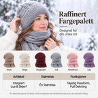 ❄️ 50% RABATT – Varmt strikket lue- og skjerfsett for kvinner | Myk heldekkende vinterbeskyttelse