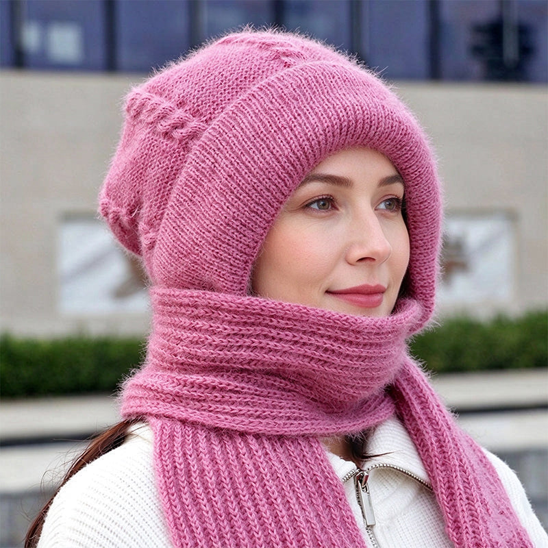 ❄️ 50% RABATT – Varmt strikket lue- og skjerfsett for kvinner | Myk heldekkende vinterbeskyttelse