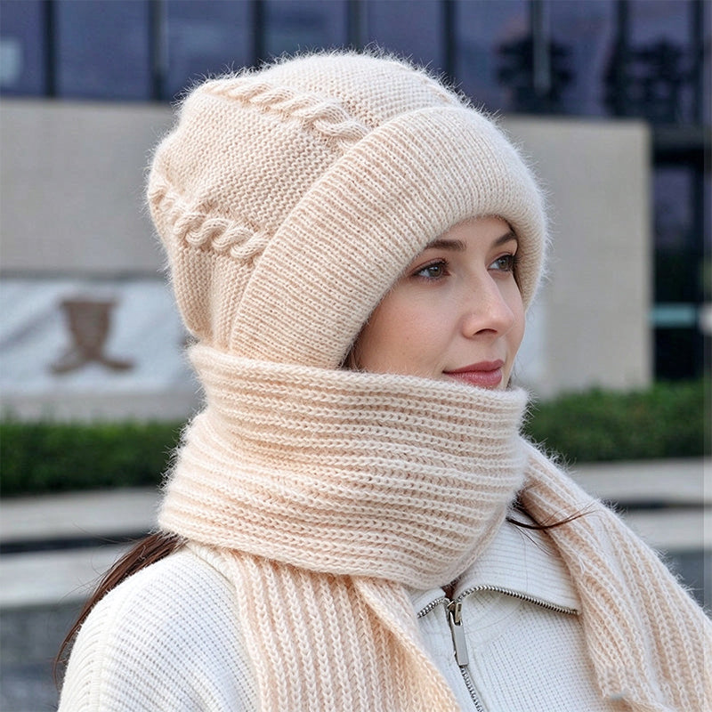 ❄️ 50% RABATT – Varmt strikket lue- og skjerfsett for kvinner | Myk heldekkende vinterbeskyttelse