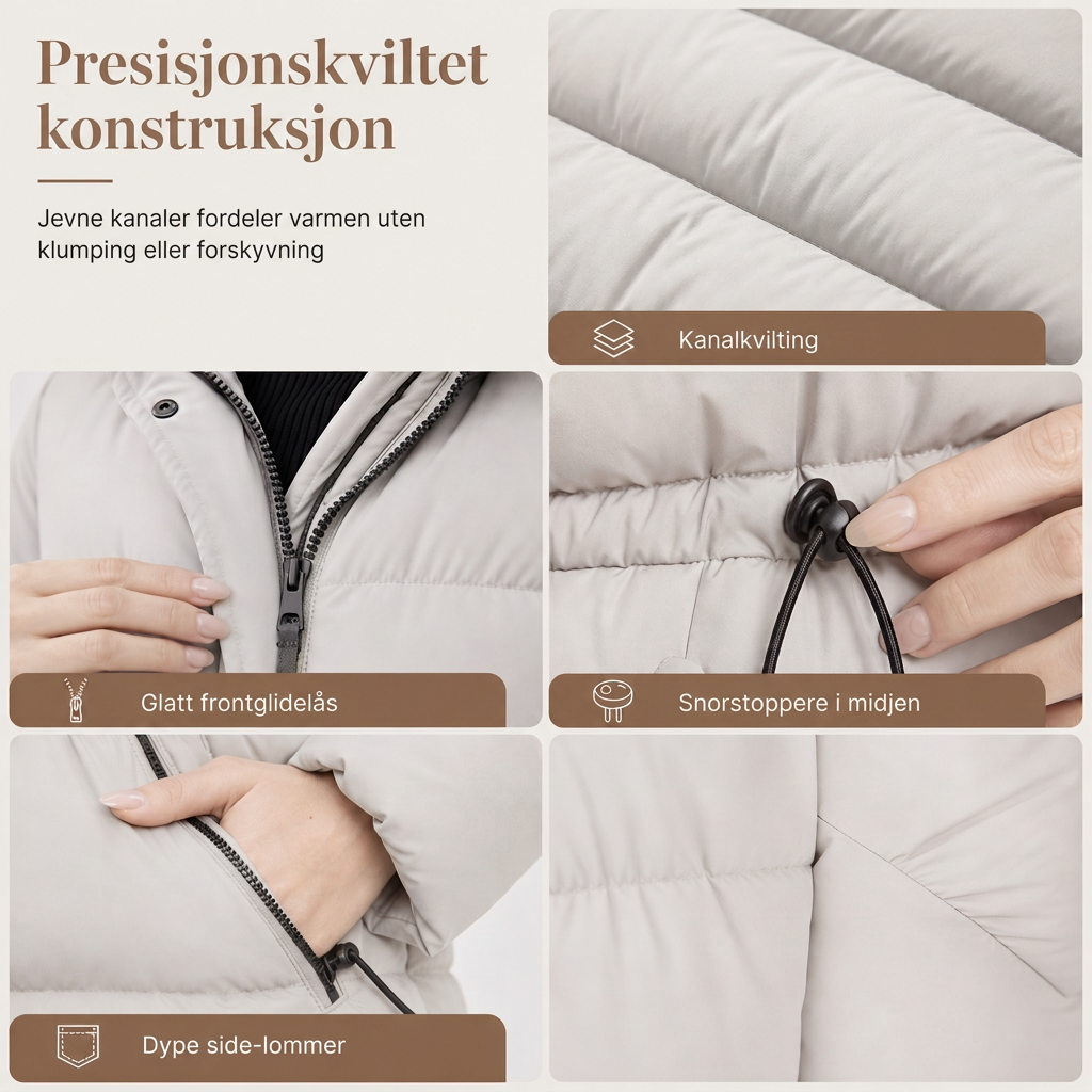❄️ 50% RABATT – Lang vattert vinterjakke med hette for dame | Varm quiltet kåpe med justerbar midje