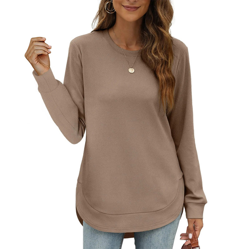 🍂 50% RABATT – Langermet tunikatopp med asymmetrisk kant | Myk high-low topp for dame