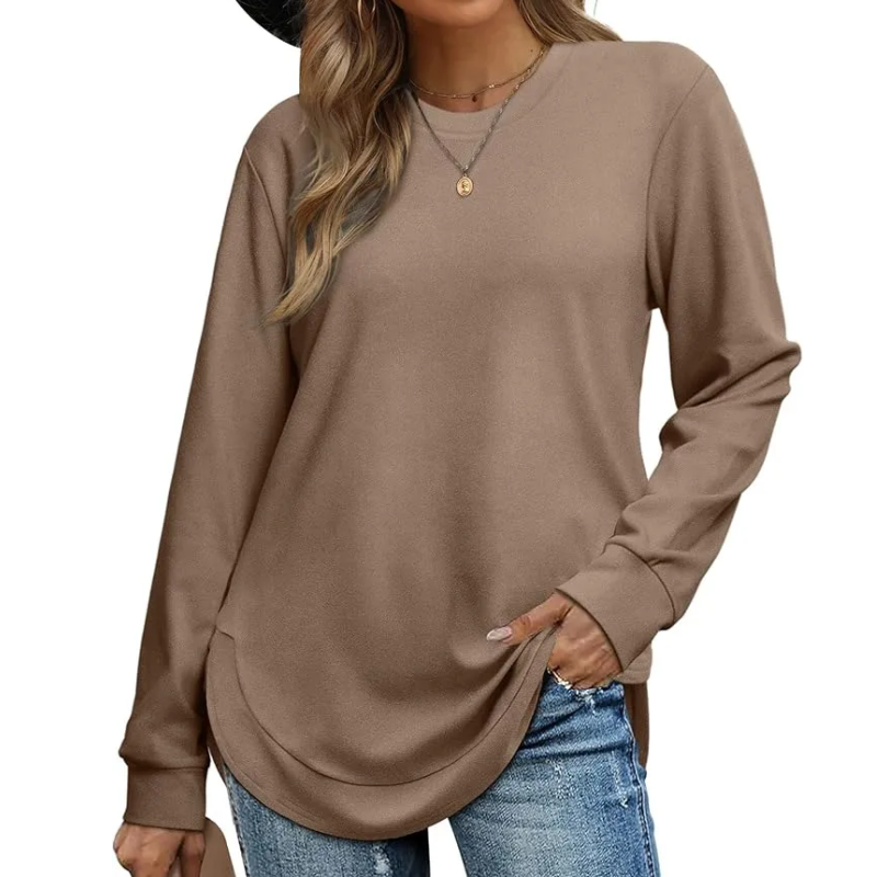 🍂 50% RABATT – Langermet tunikatopp med asymmetrisk kant | Myk high-low topp for dame