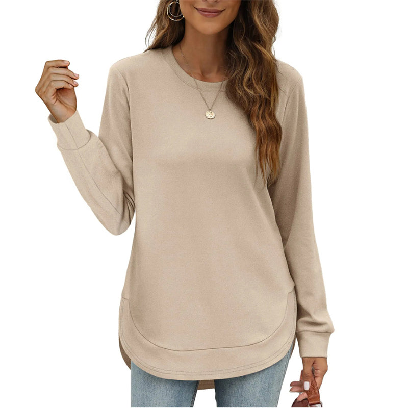 🍂 50% RABATT – Langermet tunikatopp med asymmetrisk kant | Myk high-low topp for dame