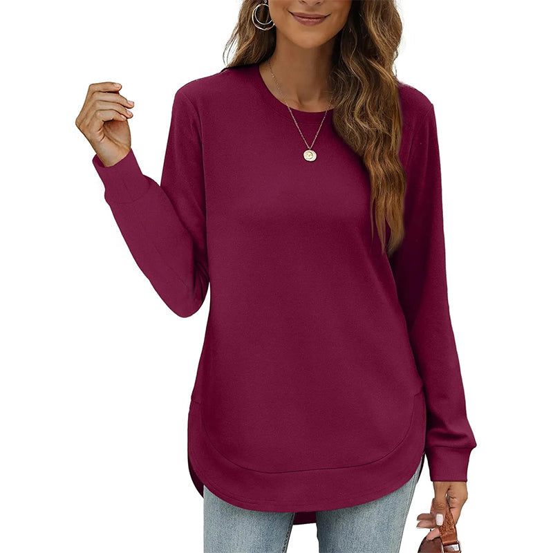 🍂 50% RABATT – Langermet tunikatopp med asymmetrisk kant | Myk high-low topp for dame