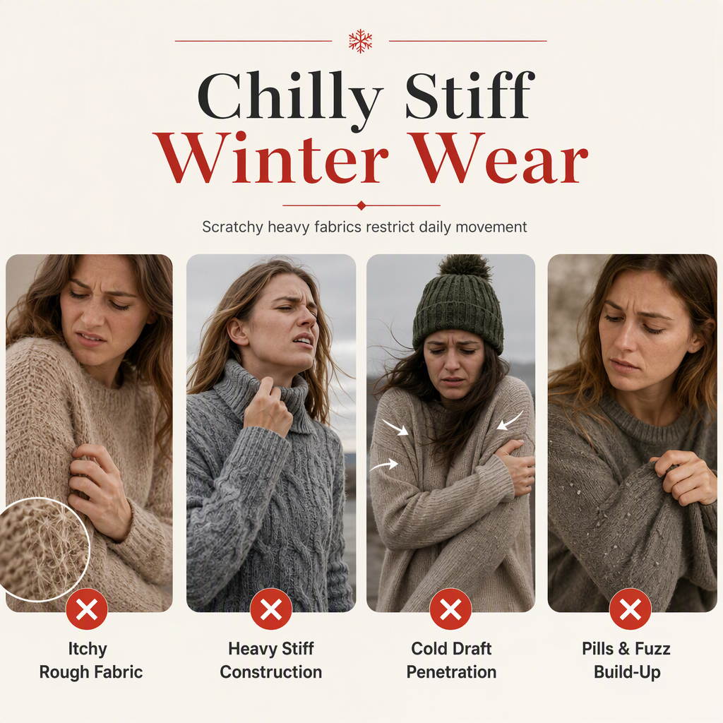 🎄 50% RABATT ❄️ Julegenser til Dame med Snøfnugg – Myk Strikk, Rund Hals & Avslappet Passform ✨