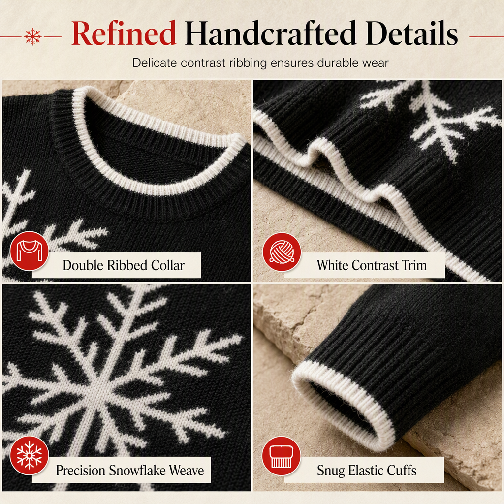 🎄 50% RABATT ❄️ Julegenser til Dame med Snøfnugg – Myk Strikk, Rund Hals & Avslappet Passform ✨