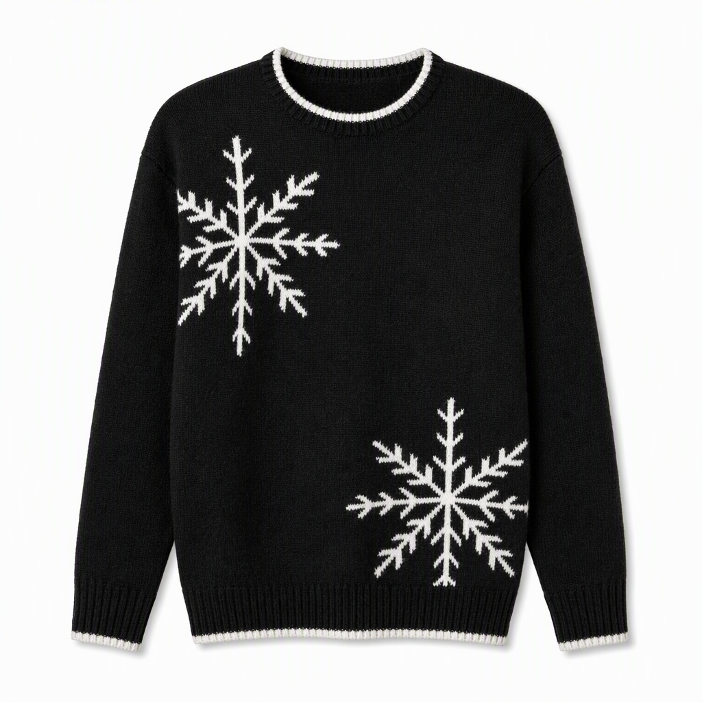 🎄 50% RABATT ❄️ Julegenser til Dame med Snøfnugg – Myk Strikk, Rund Hals & Avslappet Passform ✨