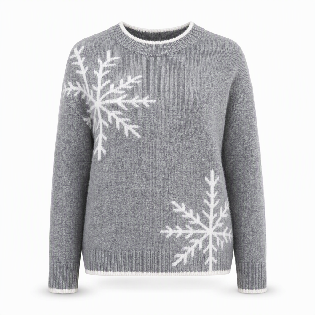 🎄 50% RABATT ❄️ Julegenser til Dame med Snøfnugg – Myk Strikk, Rund Hals & Avslappet Passform ✨