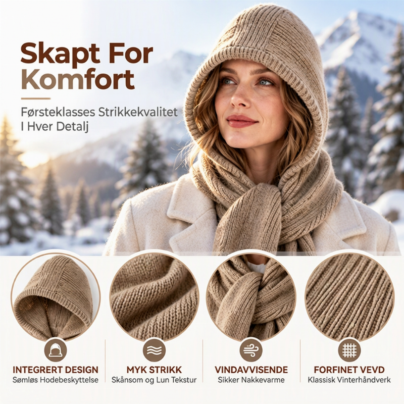 🧣 50 % RABATT ❄️ 2-i-1 strikket hette og skjerf for kvinner – varm, myk & vindtett vinterstil