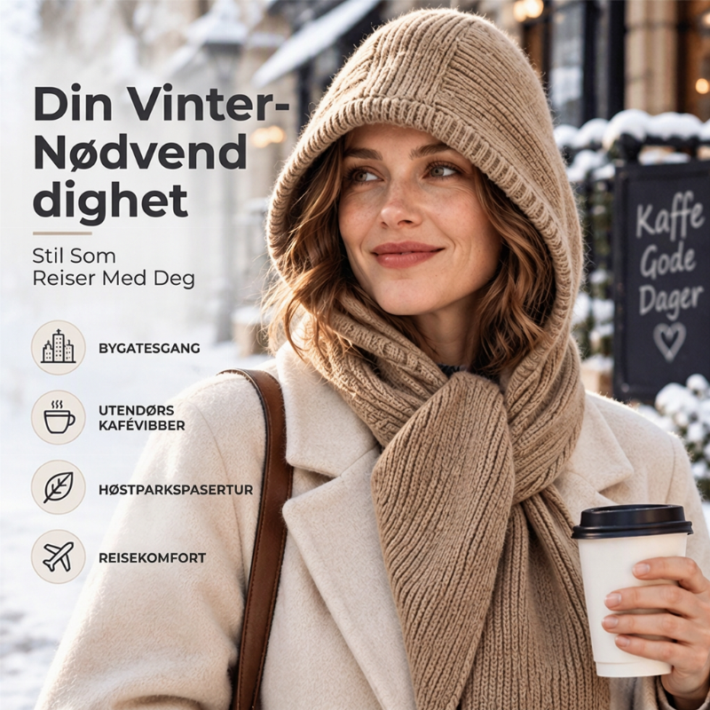🧣 50 % RABATT ❄️ 2-i-1 strikket hette og skjerf for kvinner – varm, myk & vindtett vinterstil