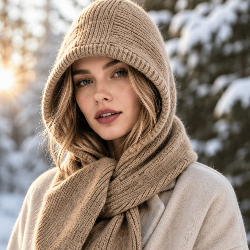 🧣 50 % RABATT ❄️ 2-i-1 strikket hette og skjerf for kvinner – varm, myk & vindtett vinterstil
