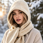 🧣 50 % RABATT ❄️ 2-i-1 strikket hette og skjerf for kvinner – varm, myk & vindtett vinterstil